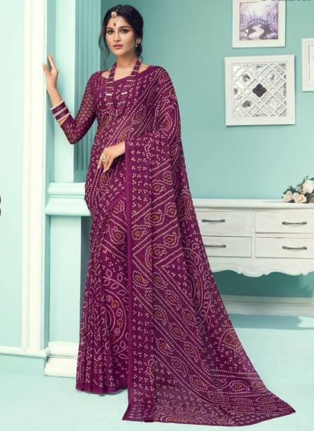 Dark Purple Colour STAR CHIFFON 67TH EDITION Ruchi New daily Wear Chiffon Bandhni Saree Collection 12805 A
